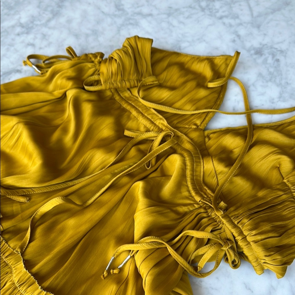 Free People Elegant chartreuse-Mustard-golden Halter Dress XS NWT - Picture 9 of 13